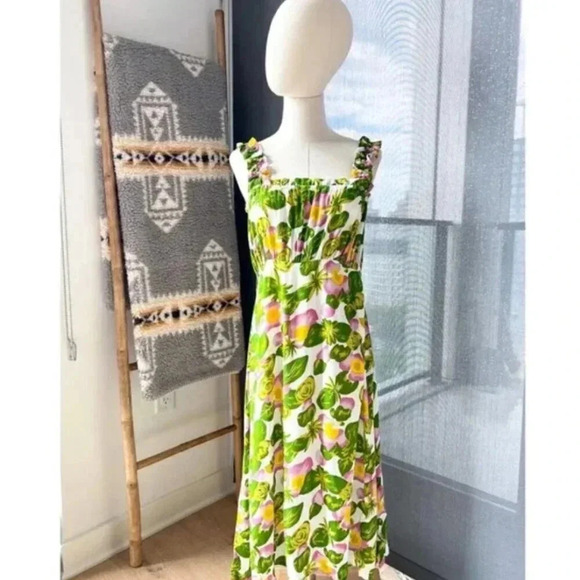 Faithfull The Brand Mae Steffy Floral Print Sleeveless Summer Midi Dress Large - Picture 2 of 9